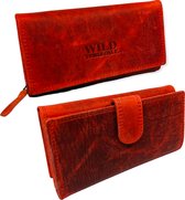 WILD – Portemonnee Dames – Overslagportemonnee – Vintage Leer – 17 pasjes - Rood