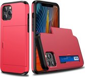 iPhone 13 Pro Max Hoesje met Pasjeshouder - Shockproof telefoonhoesje voor 2 pasjes - Mobiq Hybrid Card Case iPhone 13 Pro Max rood - Geschikt voor iPhone 13 Pro Max