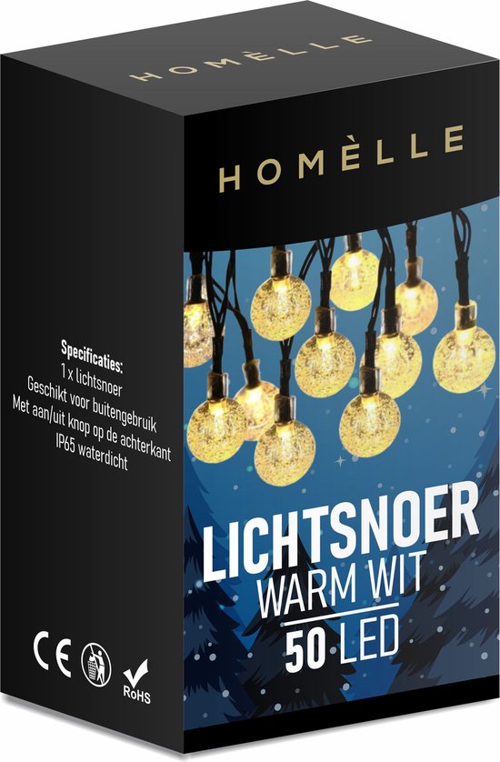 Homèlle lichtsnoer - 50LED - 5 meter verlicht - Warm-wit - ø2cm - Tuinverlichting - Kerstverlichting buiten & binnen - Buitenverlichting - Lichtslinger - Lampjes slinger - Cristal - Homèlle