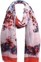Dames sjaal lang met bloemetjesprint 190cm/92cm rood