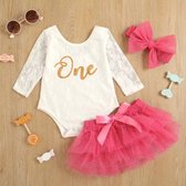 Eerste verjaardag cakesmash setje voor een meisje Romantic wit en donker roze - 1e verjaardag - cakesmash - babykleding - kinderkleding - tutu