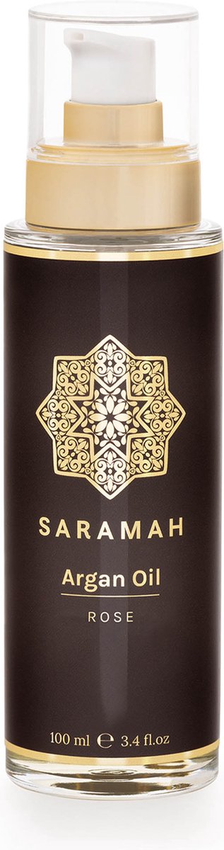 SARAMAH® Arganolie & Roos 100 ml - Voor haar, huid en gezicht - Puur & Biologisch - EU Bio Keurmerk - Hydraterend, voedend en herstellend - Rijk aan omega 3 en 6, vitamine E en F - Marokkaanse Arganolie - Moroccan Argan Oil - Met fijne geur NL-BIO-01
