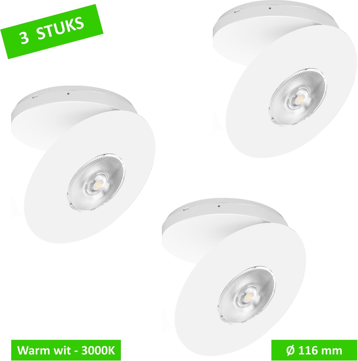 LED's light LED Spot - Ultraplat - Draai- en kantelbaar - Ø 116 mm - Wit - 3 Stuks