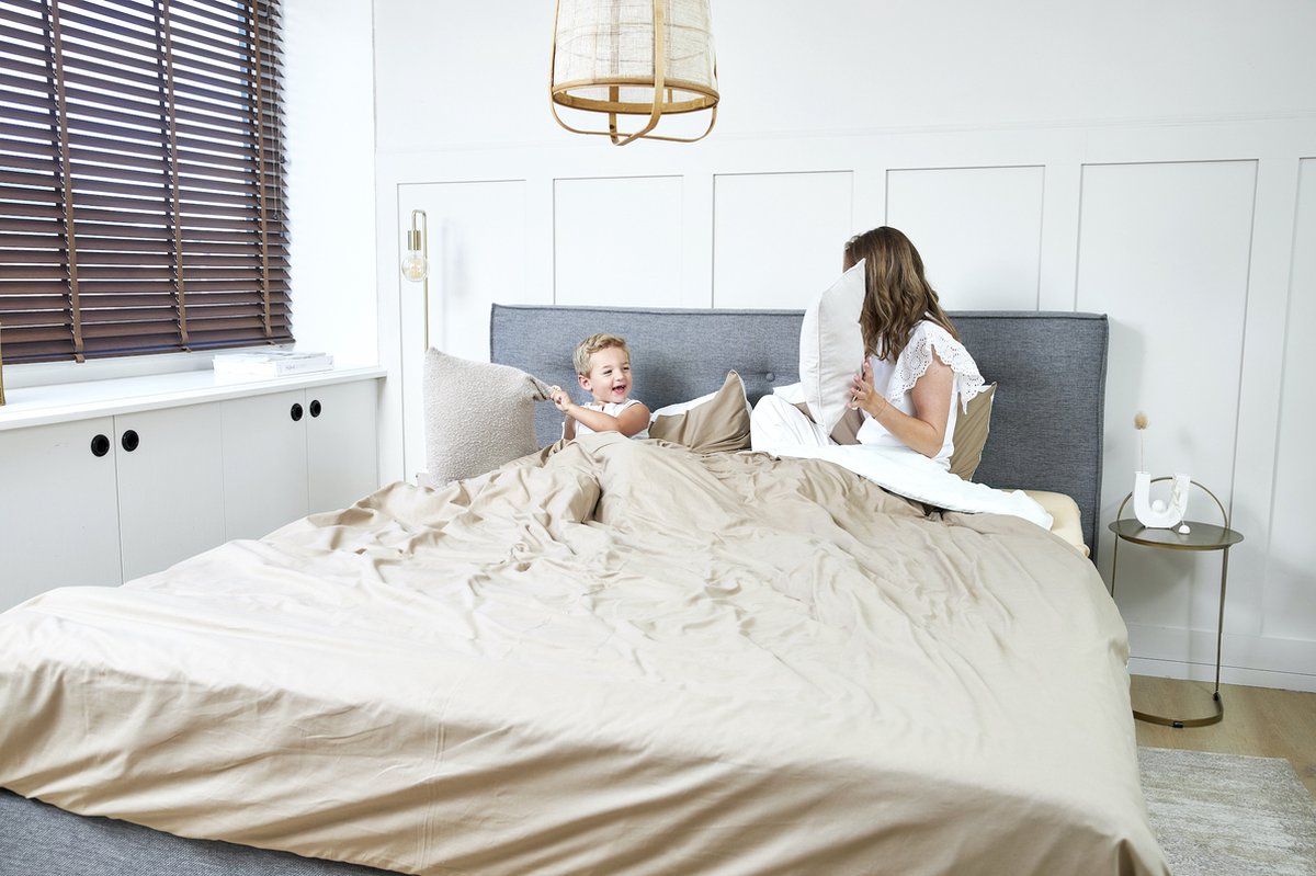 Meyco Home Uni dekbedovertrek tweepersoons - taupe/offwhite - 200x200/220cm
