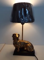 Teckel beeld teckel als tafellamp aluminium inclusief kap en led lamp van Clayre&Eef  35x22x20 cm