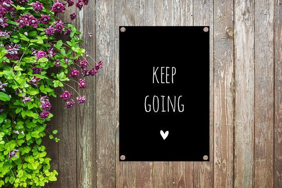 Décoration de jardin citation anglaise Continuez avec un coeur fond noir - 40x60 cm - Affiche de jardin