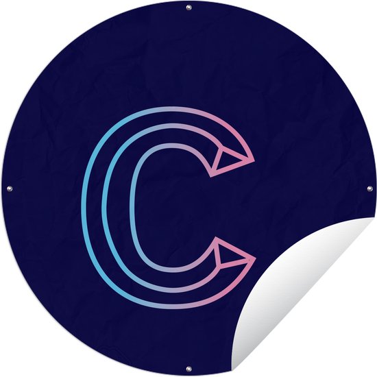 Tuincirkel Een illustratie van de letter C op een blauwe achtergrond - 60x60 cm - Ronde Tuinposter - Buiten