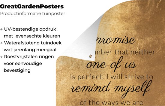 Posters de jardin extérieur Citations - Proverbes - 'Je promets de me rappeler qu'aucun de nous n'est parfait' - 60x90 cm - Toile de jardin - Affiche extérieure