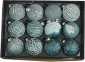 12x Oneiro's luxe kerstballen DELUXE blauw/Wit– ø70 mm- kerstbal - luxe verpakking – kerstcollectie – kerstdecoratie – kerstboomhanger – kerstversiering