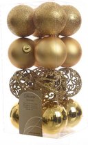Decoris Kerstballen - 16 stuks - goudkleurig - mix - kunststof - 6 cm