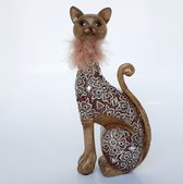 Zittende kat met pluimkraag - Bruin / wit / beige - 11 x 7 x 23 cm hoog