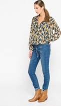 LOLALIZA - Blouse met bladen print en lurex - Marine Blauw - Maat 48