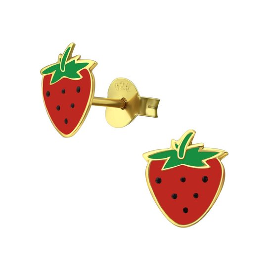 Boucles d'oreilles Princess Strawberry Or - Plaqué Argent 925 - Fraise - 7x8mm