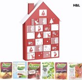 H&L houten adventskalender - rood/wit - met Pickwick thee - 24 verschillende smaken - thee kalender - aftelkalender kerst - feestdagen - kerstcadeau - huisje