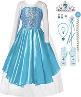 Elsa Frozen - Prinsessenjurk - Verkleedkleding - maat 140/146(150)- Kroon - Toverstaf - Accessoire set