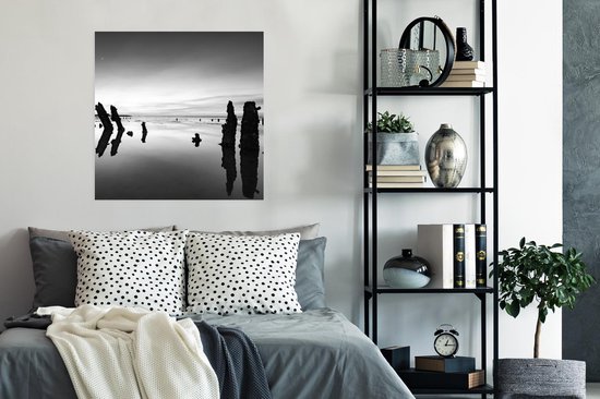 Poster Mer des Wadden - Zwart - Wit - Bois - 75x75 cm