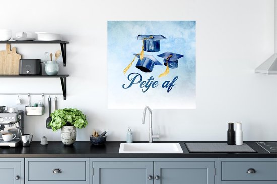 Affiche Passé - Chapeau de Diplôme - Blauw - 75x75 cm