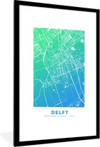 Fotolijst incl. Poster - Stadskaart - Delft - Blauw - 60x90 cm - Posterlijst - Plattegrond