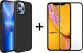 iPhone 13 Pro hoesje zwart case siliconen apple hoes cover hoesjes - Full Cover - 1x iPhone 13 Pro Screenprotector