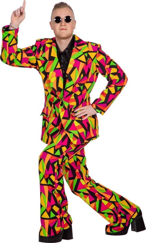 Wilbers & Wilbers - Hippie Kostuum - Geometrische Lijnen Fout Pak Man - Multicolor - Maat 50 - Carnavalskleding - Verkleedkleding