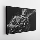 Canvas schilderij - Blues and Jazz musician with a guitar guitarist guitar player -     461953915 - 50*40 Horizontal