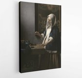 Canvas schilderij - Woman Holding a Balance, by Johannes Vermeer, c. 1664, Dutch painting-  423235009 - 50*40 Vertical