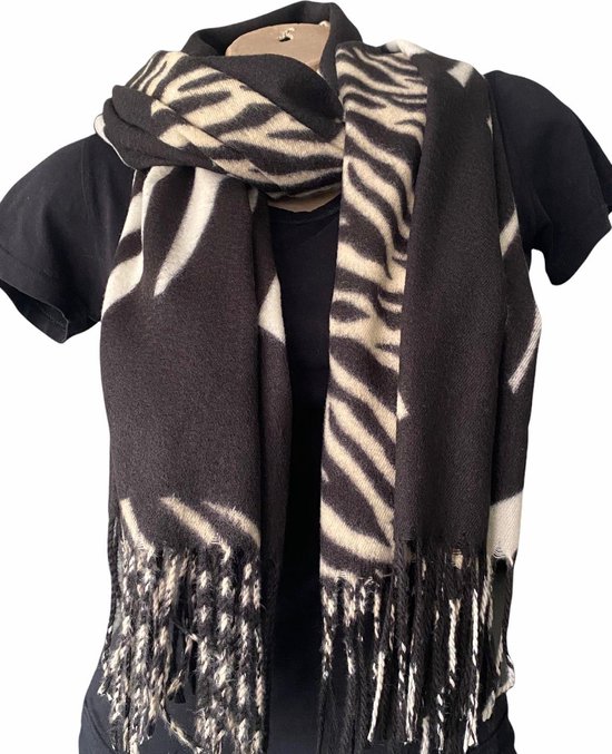 Lange Warme Sjaal - Zebraprint - Zwart/Roomwit - 180 x 70 cm (2252#)