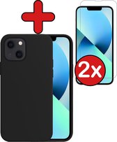 iPhone 13 Hoesje Siliconen Case Back Cover Hoes Zwart Met 2x Screenprotector Dichte Notch - iPhone 13 Hoesje Cover Hoes Siliconen Met 2x Screenprotector