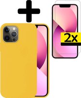 iPhone 13 Pro Max Hoesje Case Siliconen Met 2x Screenprotector Volledig Bedekt - iPhone 13 Pro Max Case Hoesje Hoes Met 2x Screenprotector - Geel