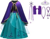 Carnavalskleding - Frozen -Anna paarse jurk cape 134/140(140)-Tiara-Toverstaf-Prinsessenjurk - Verkleedkleren meisje