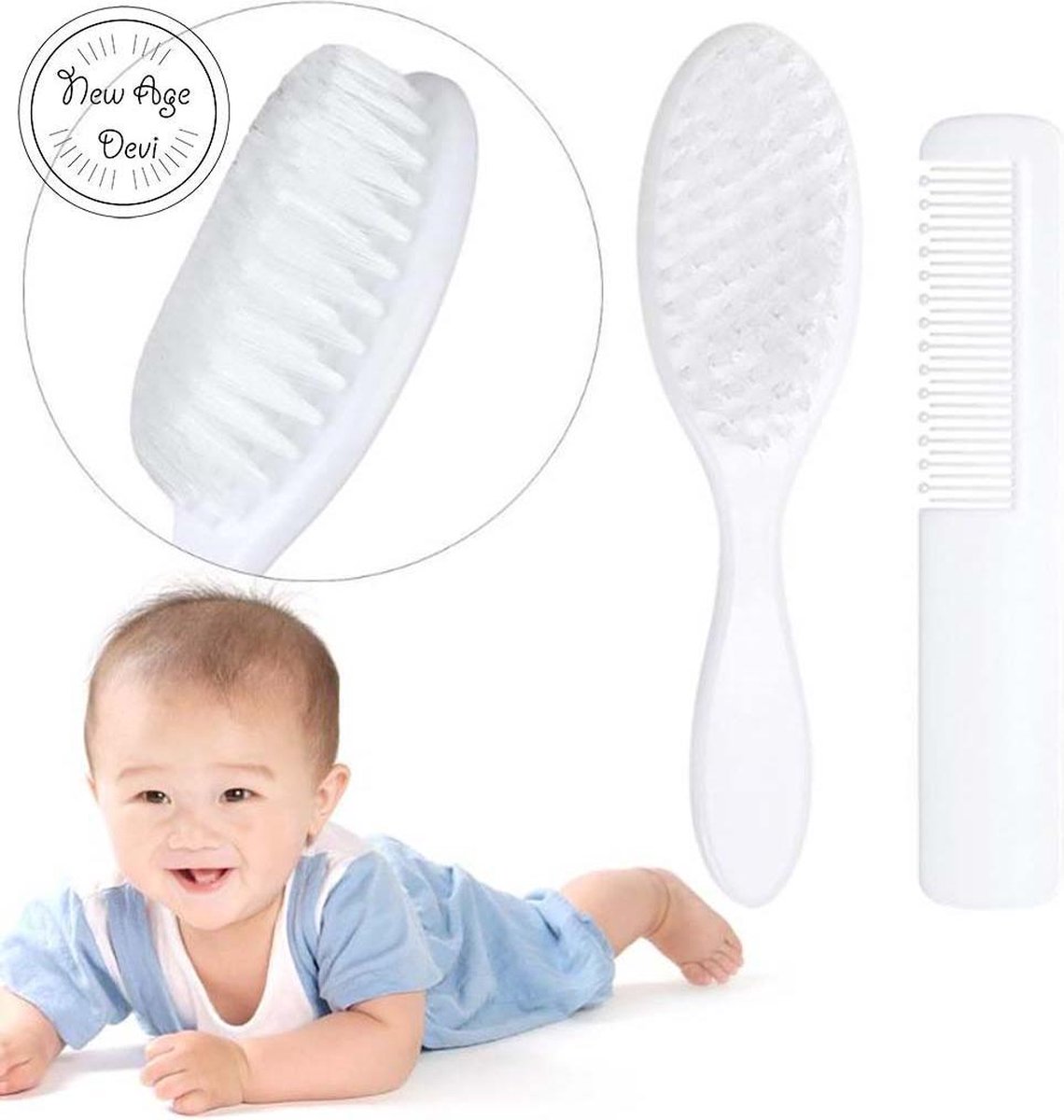 Babyborstel en kam - Babykam - Wit - Babyborstel set - Zachte borstel Babyborstel en kam - Babykam - Wit - Babyborstel set - Zachte borstel