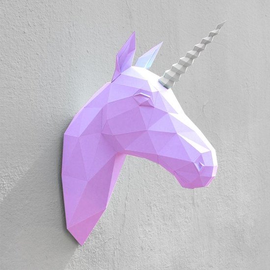 Foto: 3d papercraft kit unicorn compleet knutselpakket eenhoorn met snijmat liniaal vouwbeen mesje 44 x 33 cm lila