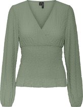 VERO MODA VMHOLLO L/S V-NECK SMOCK TOP EXP HEDGE GREEN Dames Blouse - Maat M