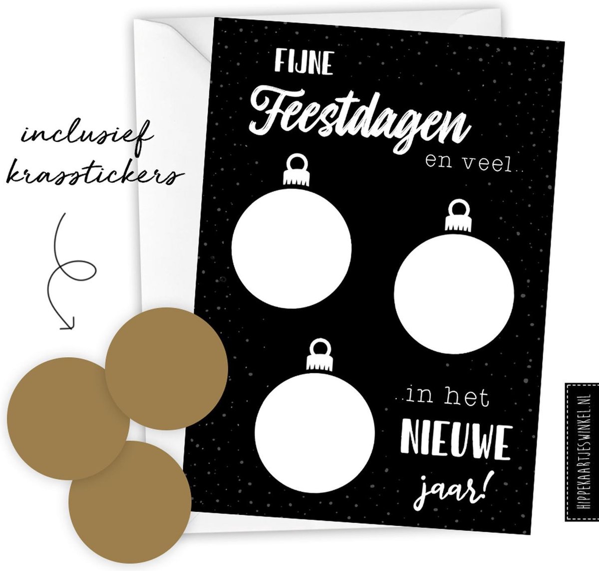 Kerstkaart met envelop - Persoonlijke kraskaarten - nieuwjaarskaarten - diy zelf maken - zwart/goud
