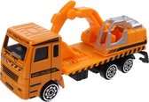 vrachtwagen met kraan die-cast 11 cm oranje/zilver