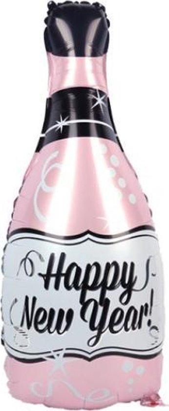 Happy New Year Fles Ballon - XL - Champagne - 2022 - Nieuw Jaar - Oud en Nieuw - Ballonnen - Helium Ballon - Folie Ballon - Oudjaarsavond - Thema feest - Dranken - Folie ballon - Leeg - Versiering