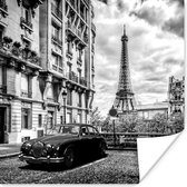 Poster Vierkante zwart-wit foto van de Eiffeltoren in Parijs - zwart wit - 50x50 cm