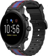Siliconen Smartwatch bandje - Geschikt voor  Fossil Gen 5 Special Edition band - zwart/blauw - Strap-it Horlogeband / Polsband / Armband