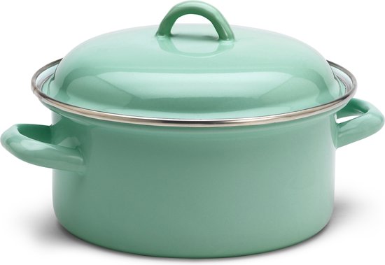 Inductie Geschikte Pan LIFKOME 3-delige Geëmailleerde Pannenset - Soeppan Met Deksel, Dubbele Handgrepen, Vintage Bloemen Design Emaille Pannen