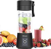 Smoothie Blender= draagbare mixer, Smoothie makermixer en shakes om mee te nemen, mini mixer 2000mAh USB, oplaadbaar met zes bladen, handmixer sport, reizen, gym (zwart)