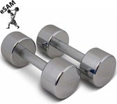 eSAM® Dumbbell Set 14 kg - Korte Halterset - gietijzer met Chrome - Chroom - set van  2 x 7 kg