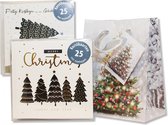 50 cartes de Noël doubles de Luxe & 2 sachets cadeaux de Noël gratuits - 2 x 25 pcs - Feuille - 4 motifs - Enveloppe Witte - 10 x 10 cm