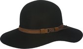 Hatland - Wollen hoed voor dames - Leonora - Zwart - maat L (59CM)