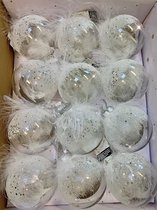 S&L Luxe Christmas Gifts kerstballenset met veren - 12stuks - 8cm - kerstversiering - kerstballen - onbreekbaar