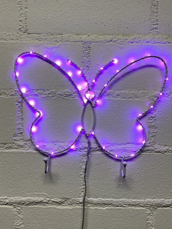 platform optellen Ongepast LED Vlinder wanddecoratie van metaal - wit - paarse verlichting - 20x25x0.5  cm -... | bol.com