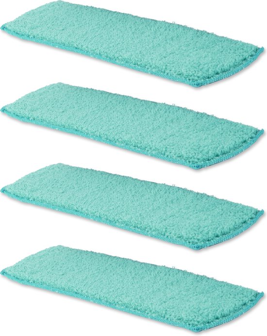 Vier turquoise microvezeldoeken met een zachte textuur.