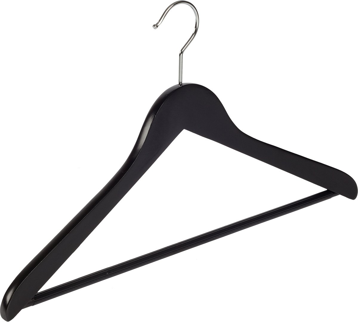 De Kledinghanger Gigant - 10 x Blousehanger / shirthanger lotushout zwart gelakt met anti-slip broeklat, 44 cm