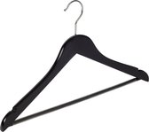 De Kledinghanger Gigant - 10 x Blouse / shirthanger lotushout zwart gelakt met rokinkepingen en anti-slip broeklat, 44 cm