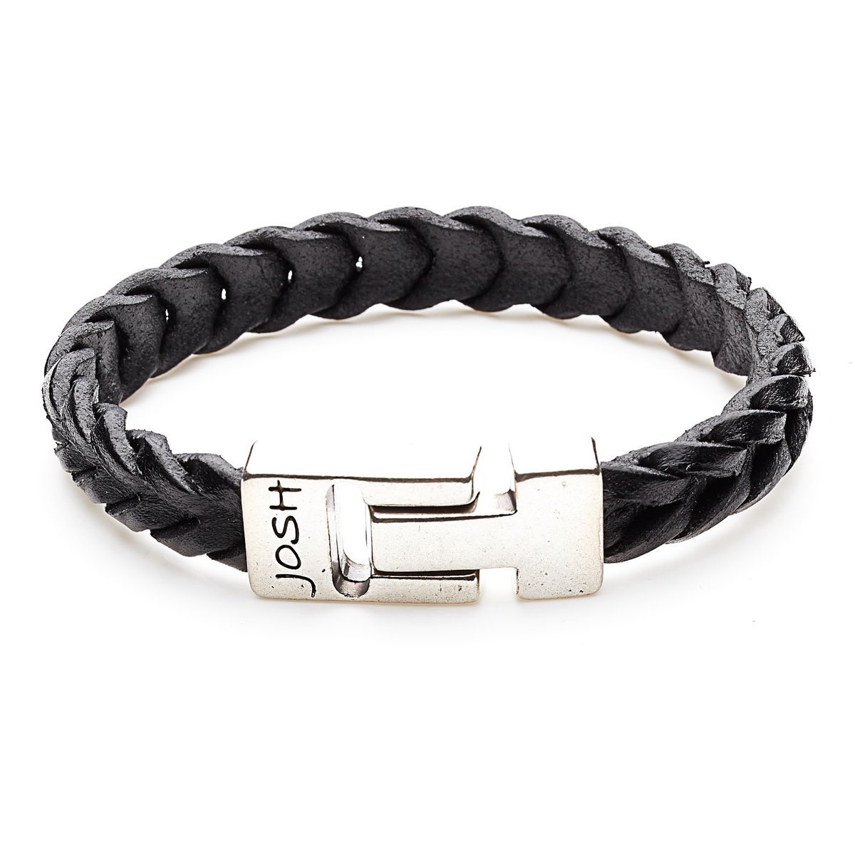 Josh Heren Armband Leer;Metaal - ZilverkleurigZwart