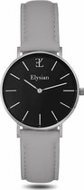 Elysian - Horloge Dames - Zilver - Grijs Leer - 36mm - Waterdicht - Cadeau Voor Vrouw